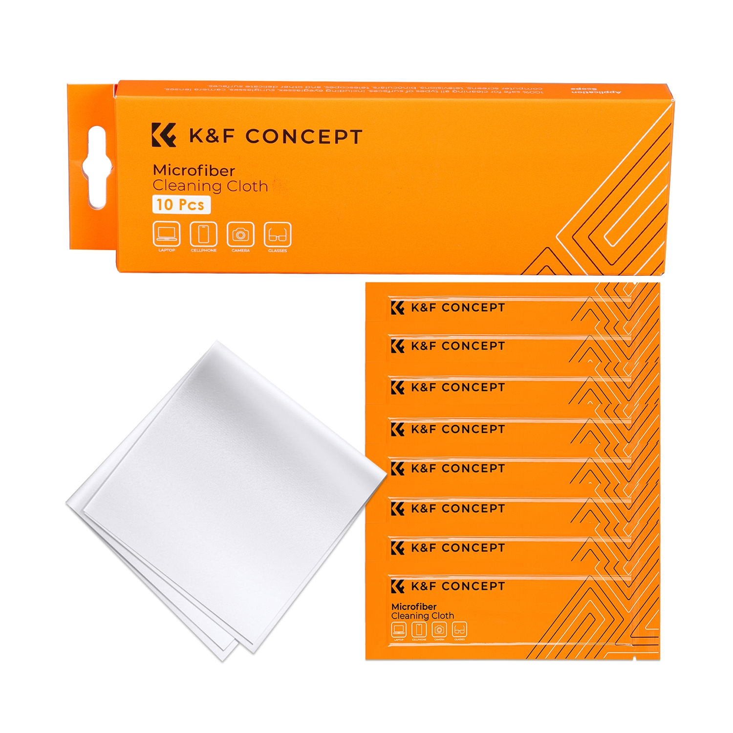 K&F Concept 10 Piece Pack Microfiber Cleaning Cloth Dust-Free White for Glass, Lenses, Phones, Screens 15*15cm