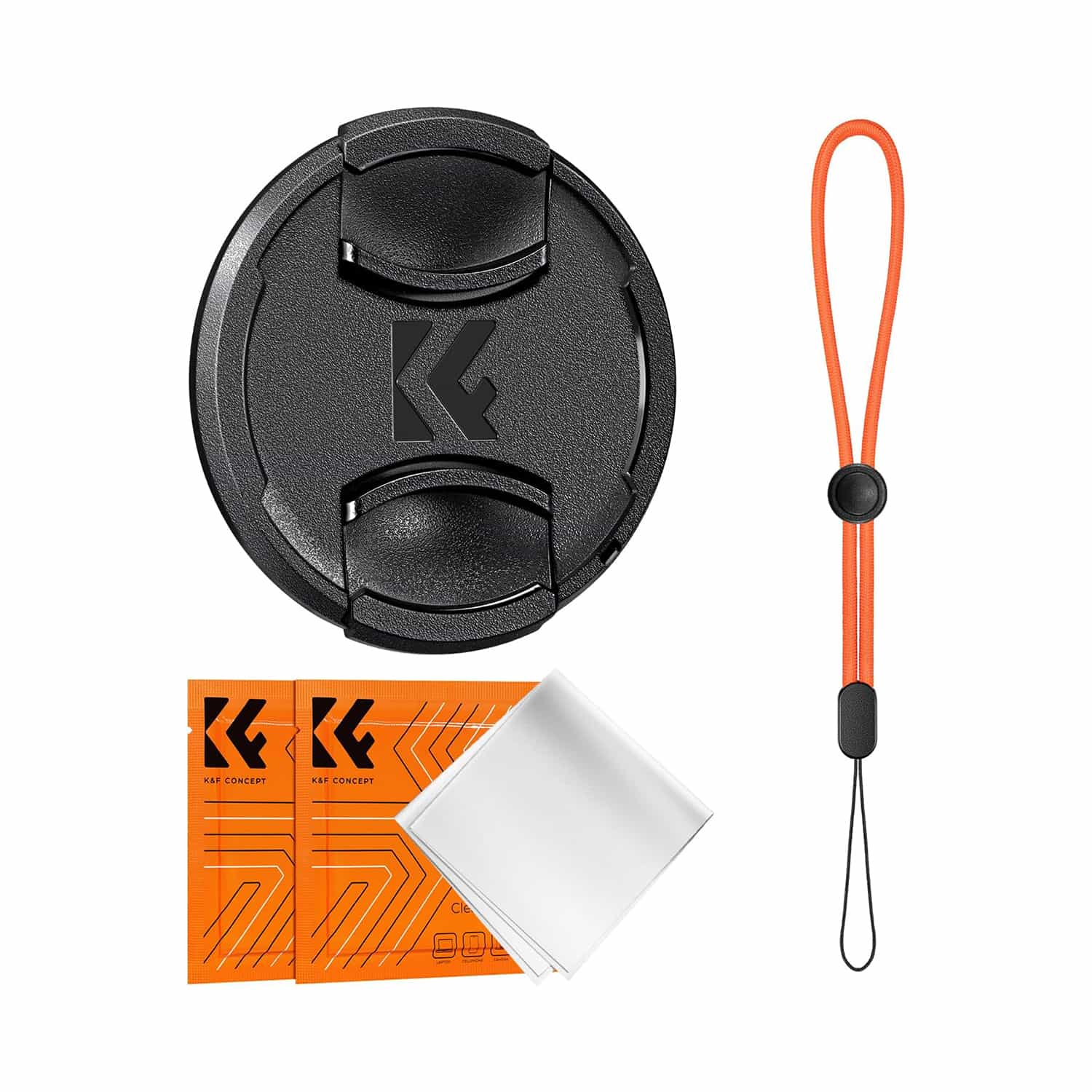K&F Concept Lens Cap Cover 4-in-1 Center Pinch Lens Cover + Anti-Loss Keeper Leash + Microfiber Cleaning Cloth Kits Filter 1
