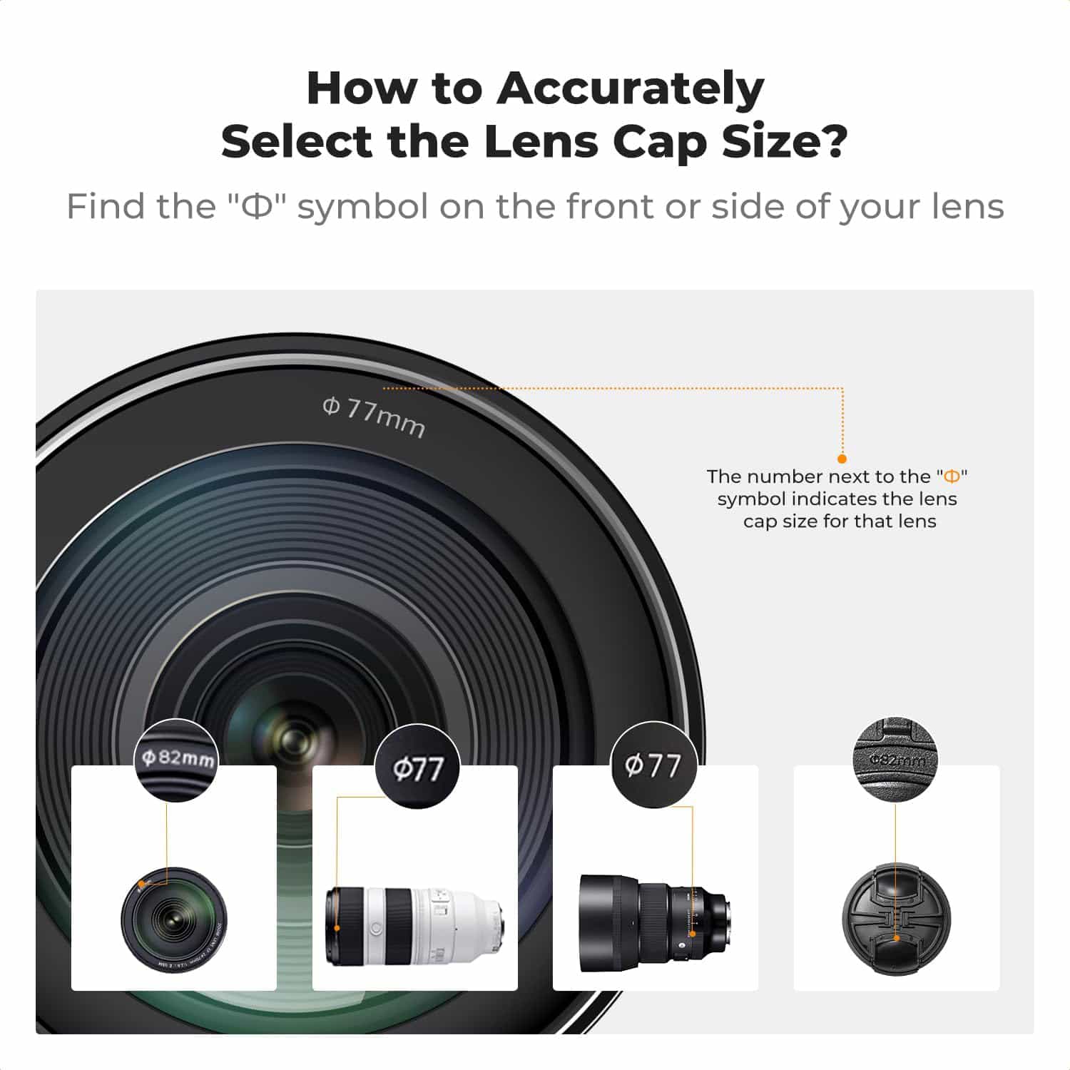 K&F Concept Lens Cap Cover 4-in-1 Center Pinch Lens Cover + Anti-Loss Keeper Leash + Microfiber Cleaning Cloth Kits Filter 2