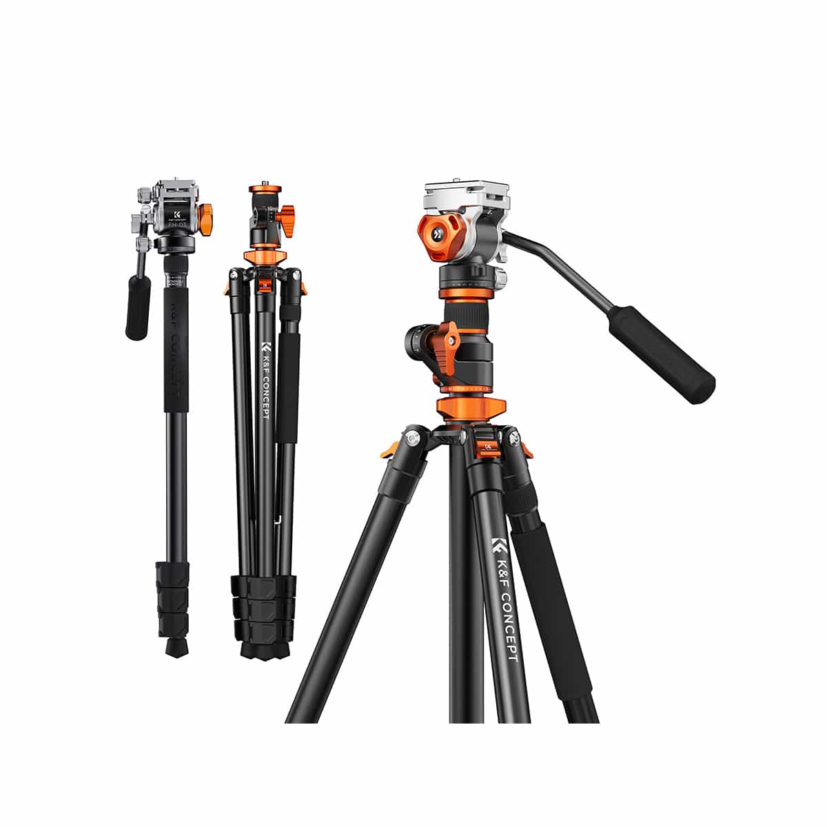 K&F Concept (KF09.137) Fluid Head Aluminum Tripod with Transverse Column 2