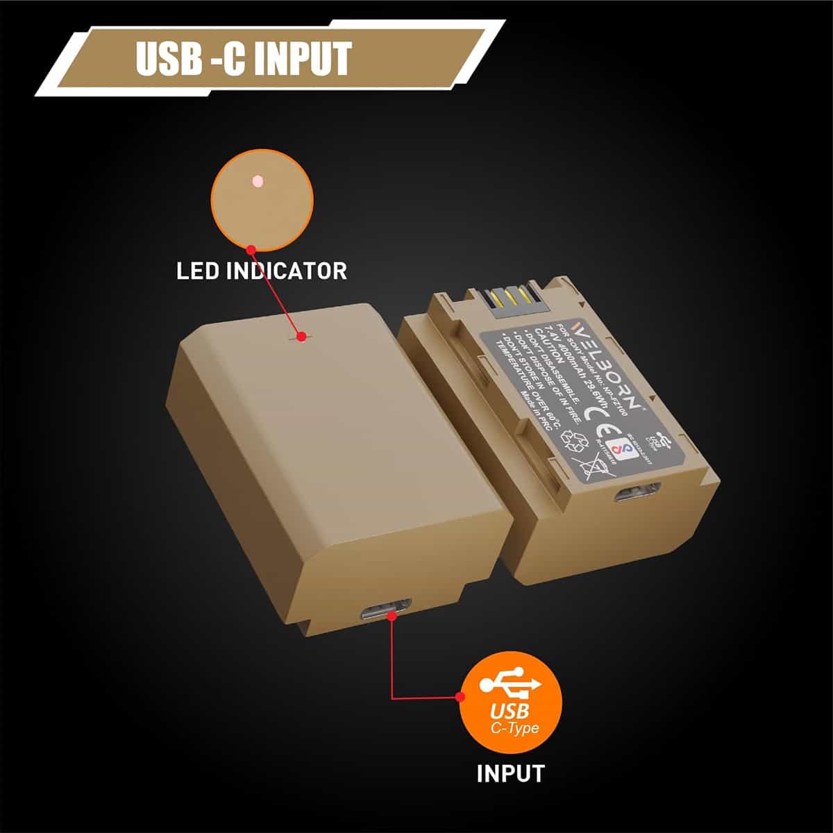 Welborn NP-FZ100 (4000 mAh) Platinum Lithium-ion Battery With C Type Usb Charging Port 2