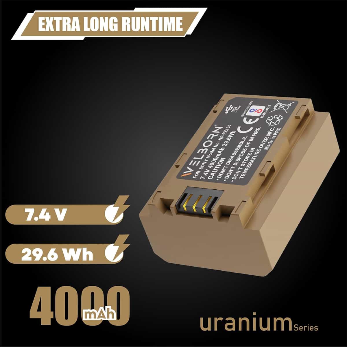 Welborn NP-FZ100 (4000 mAh) Platinum Lithium-ion Battery With C Type Usb Charging Port 5