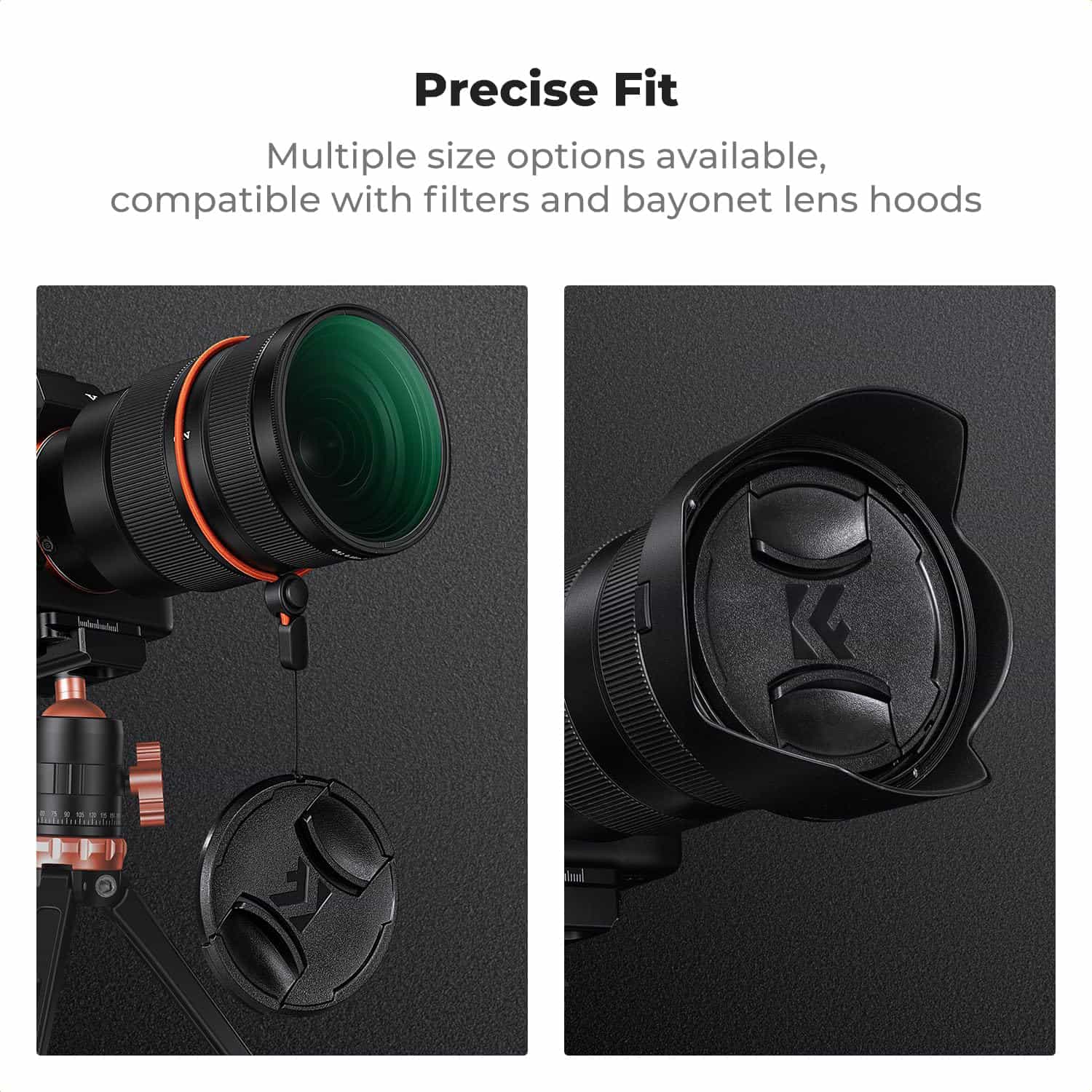 K&F Concept Lens Cap Cover 4-in-1 Center Pinch Lens Cover + Anti-Loss Keeper Leash + Microfiber Cleaning Cloth Kits Filter 6