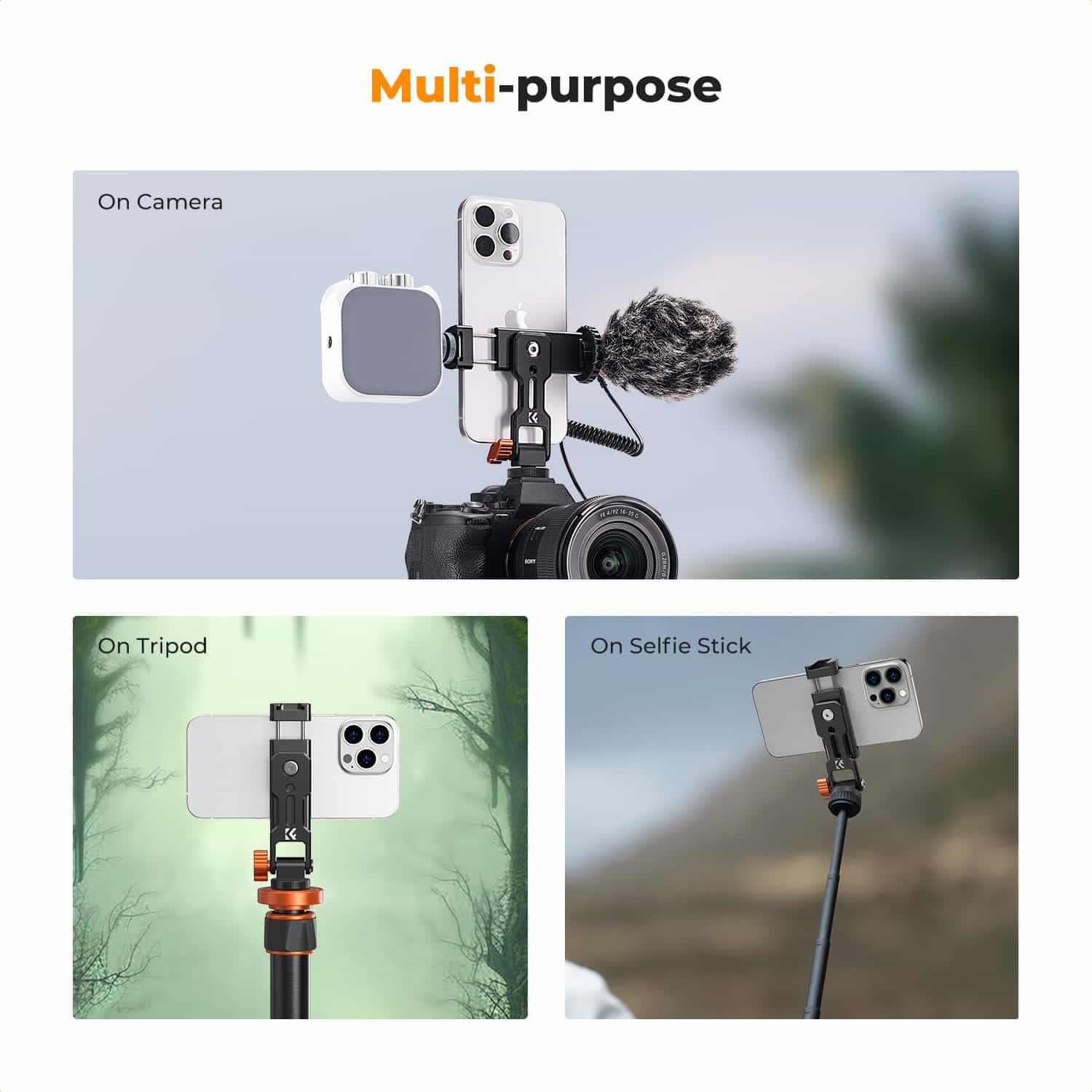 K&F Concept (KF31.094) Metal Phone Tripod Mount, Universal Smartphone Stand with 2 Cold Shoe Mount 7