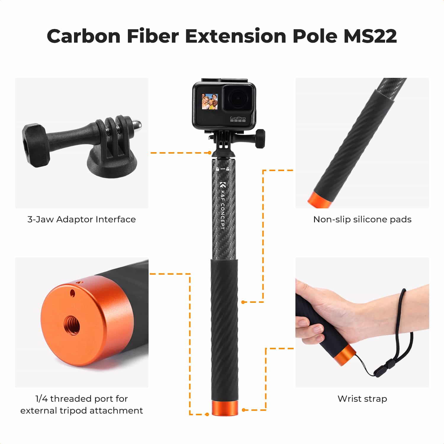 K&F Concept (KF09.140) Carbon Fiber Extension Rod Selfie Stick 2