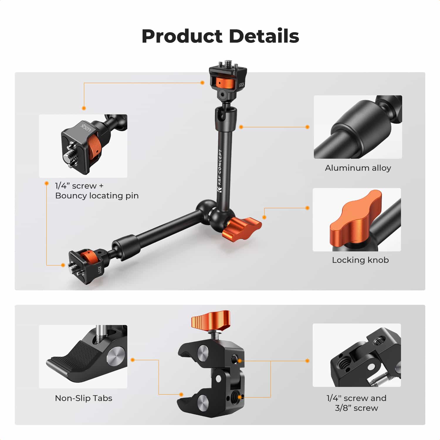K&F Concept (KF31.132) 11 Inch Articulated Magic Arm and Magic Arm Clamp 2