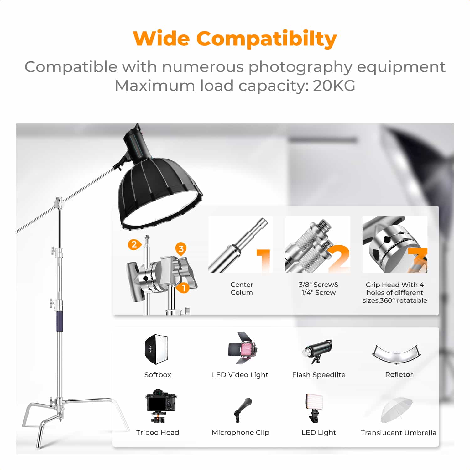 K&F Concept (KF34.037) Heavy Duty C Stand 5