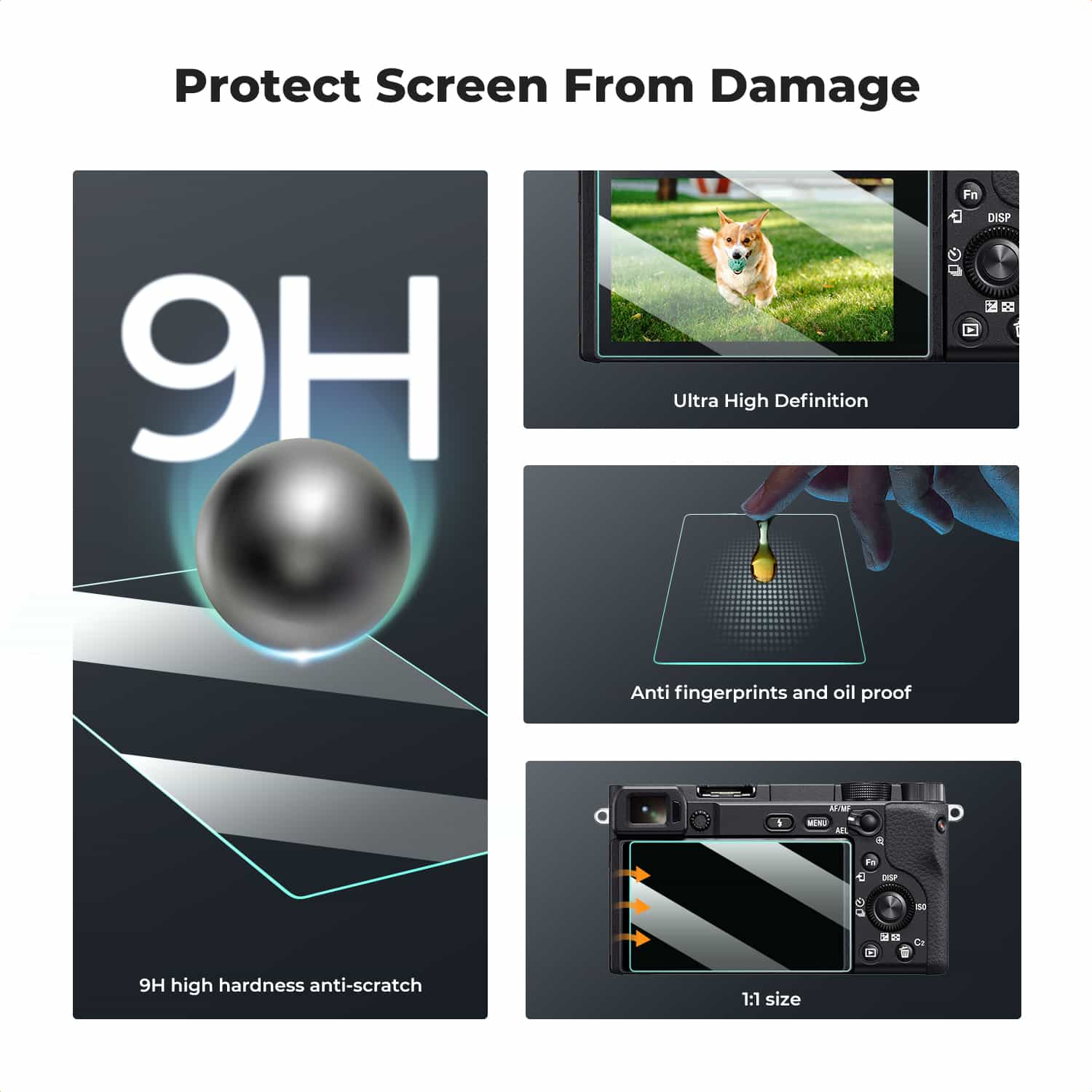 K&F Concept (SKU.2199) Screen Protector for Sony A6600, A6100, A6400, A6300, A6000, A5000, NEX 7, NEX 6, NEX 6L, NEX 5, NEX 3N 3