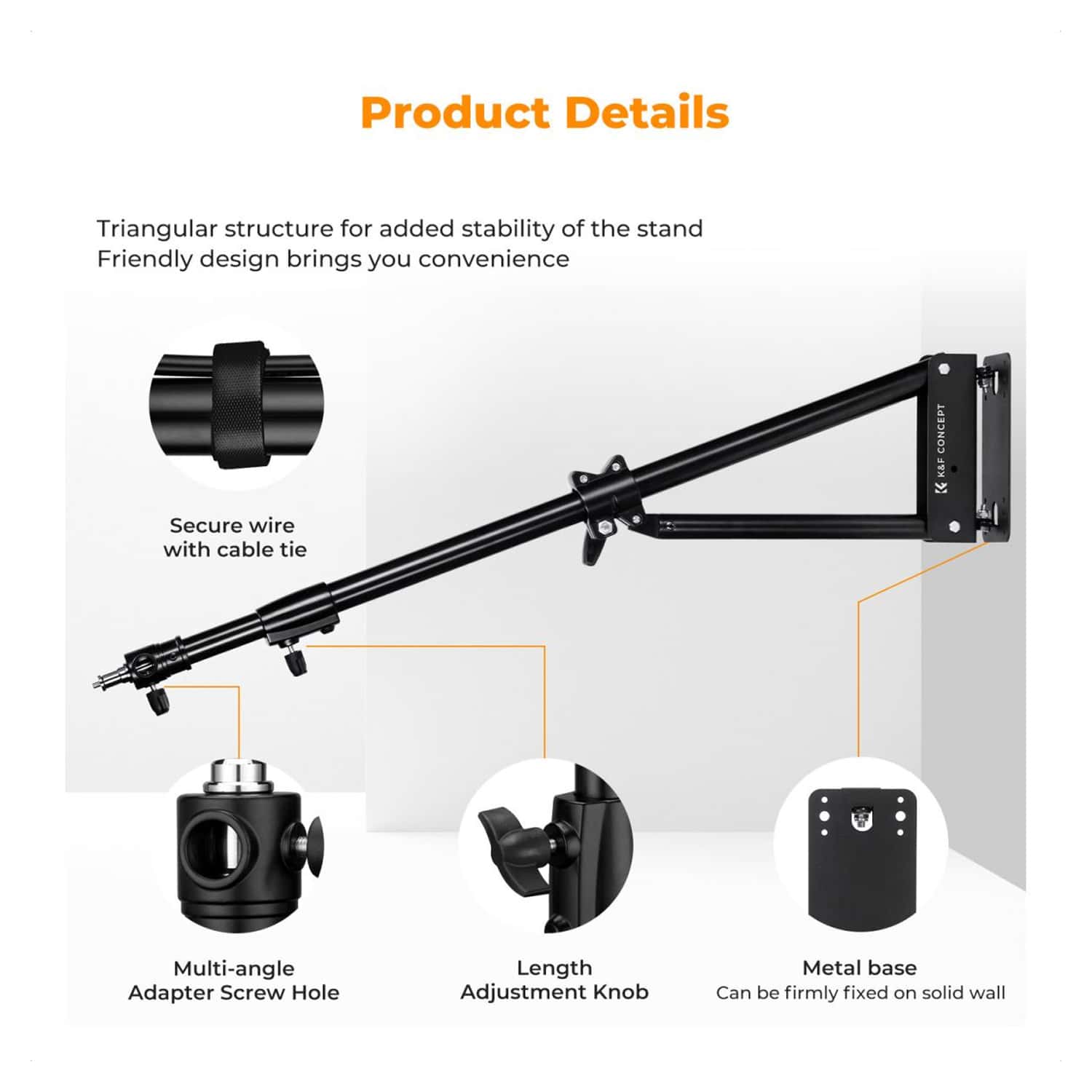 K&F Concept (KF34.049) Wall-Mounted Triangle Boom Arm view 3
