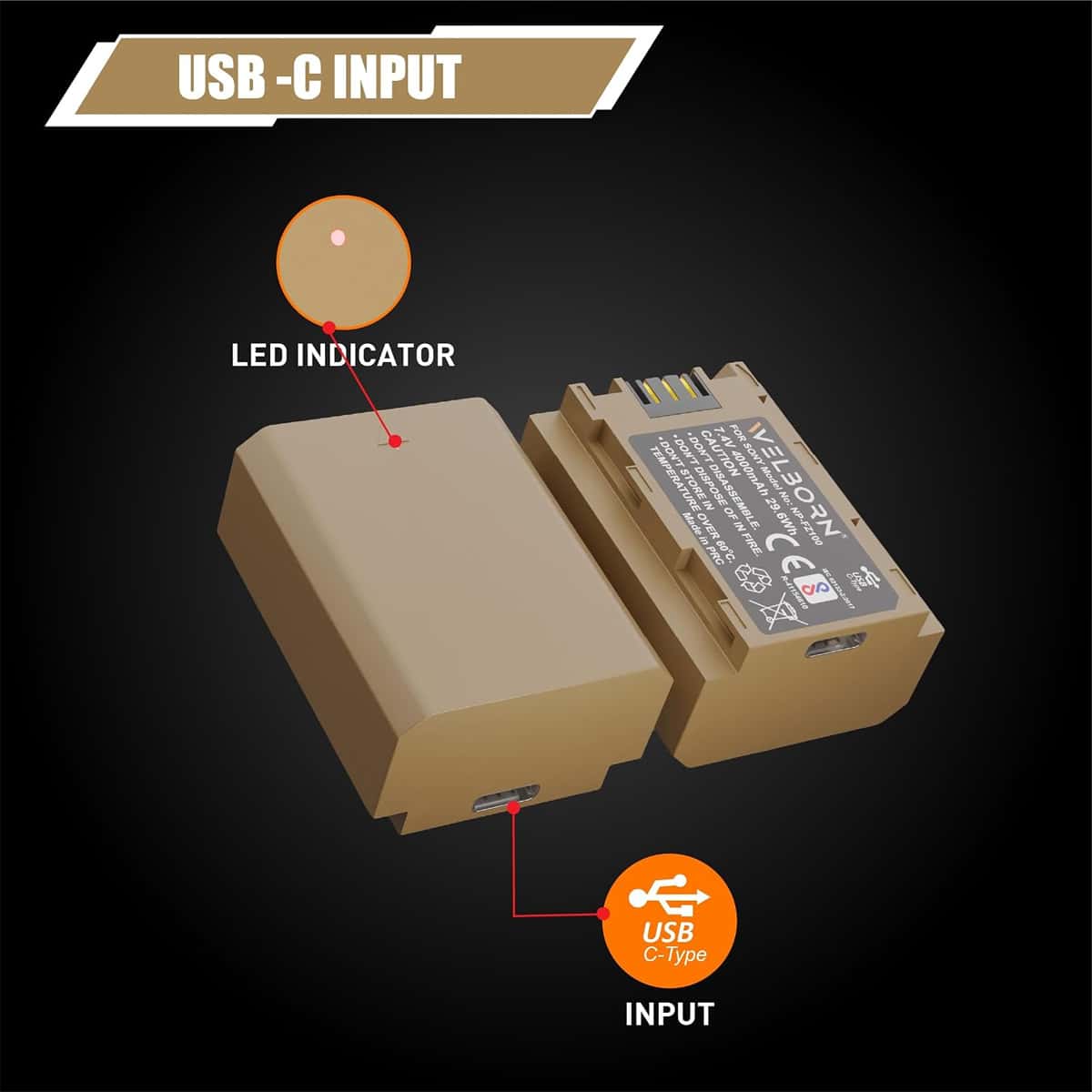 Welborn NP-FZ100 (4000 mAh) Platinum Lithium-ion Battery With C Type Usb Charging Port view 2