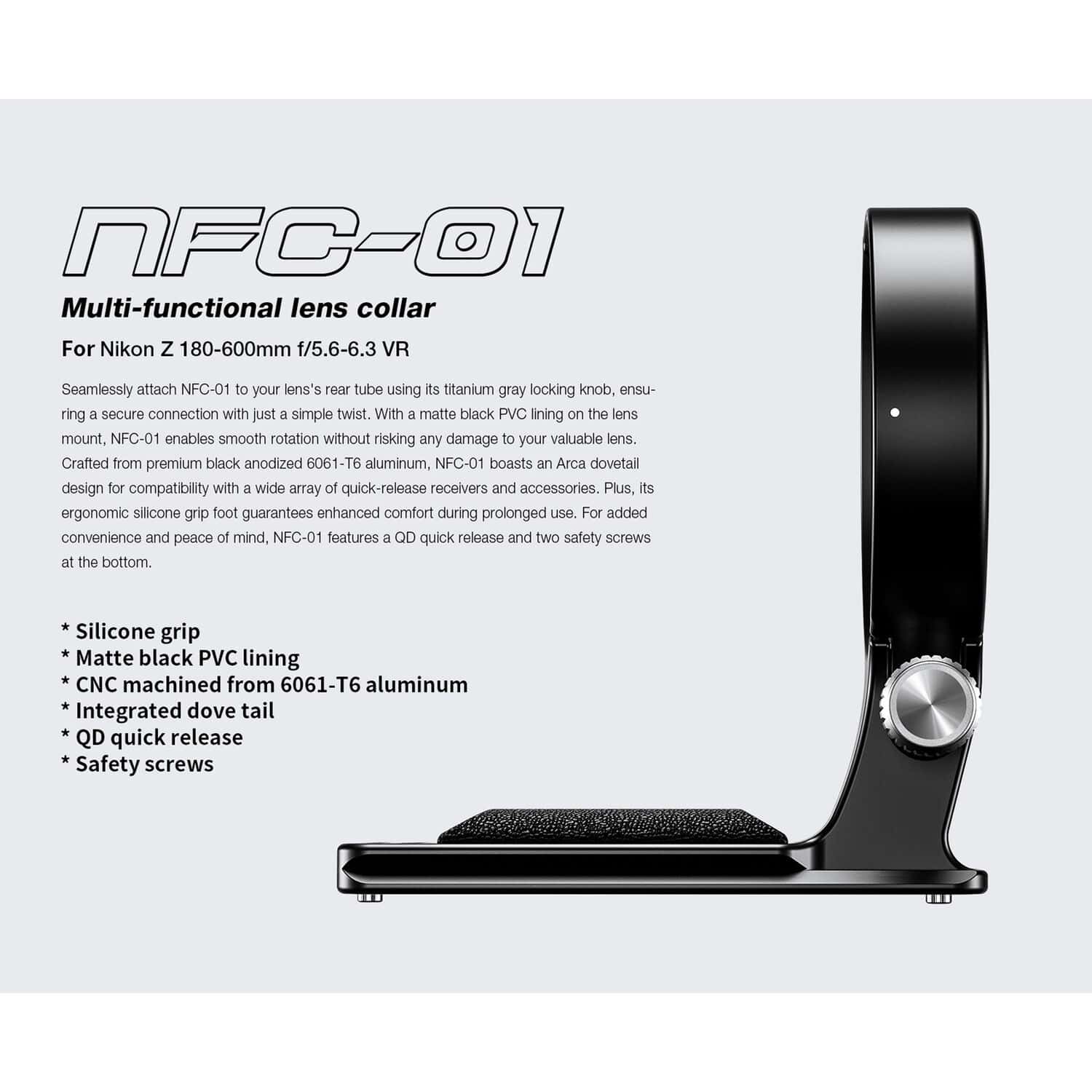 Leofoto NFC-01 Nikon 180-600MM F5.6-6.3 Arca-Swiss Tripod Collar view 8