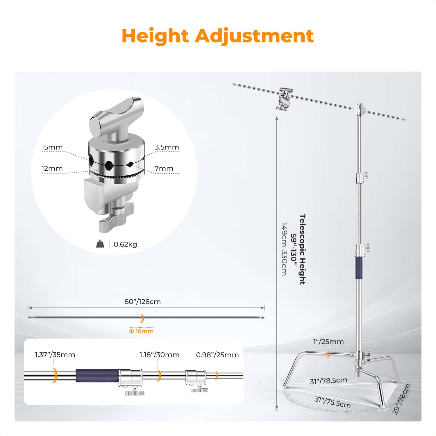 K&F Concept (KF34.037) Heavy Duty C Stand view 2