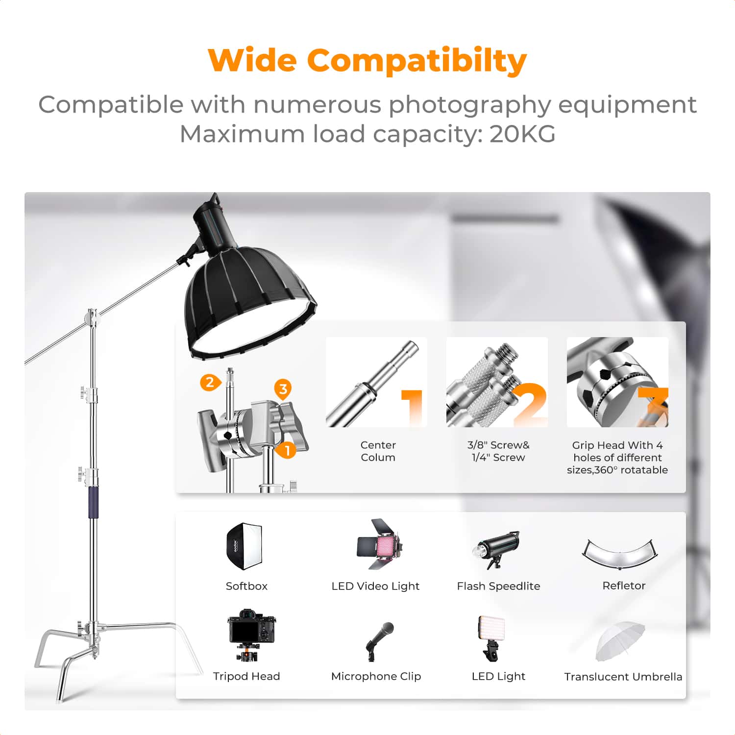 K&F Concept (KF34.037) Heavy Duty C Stand view 5