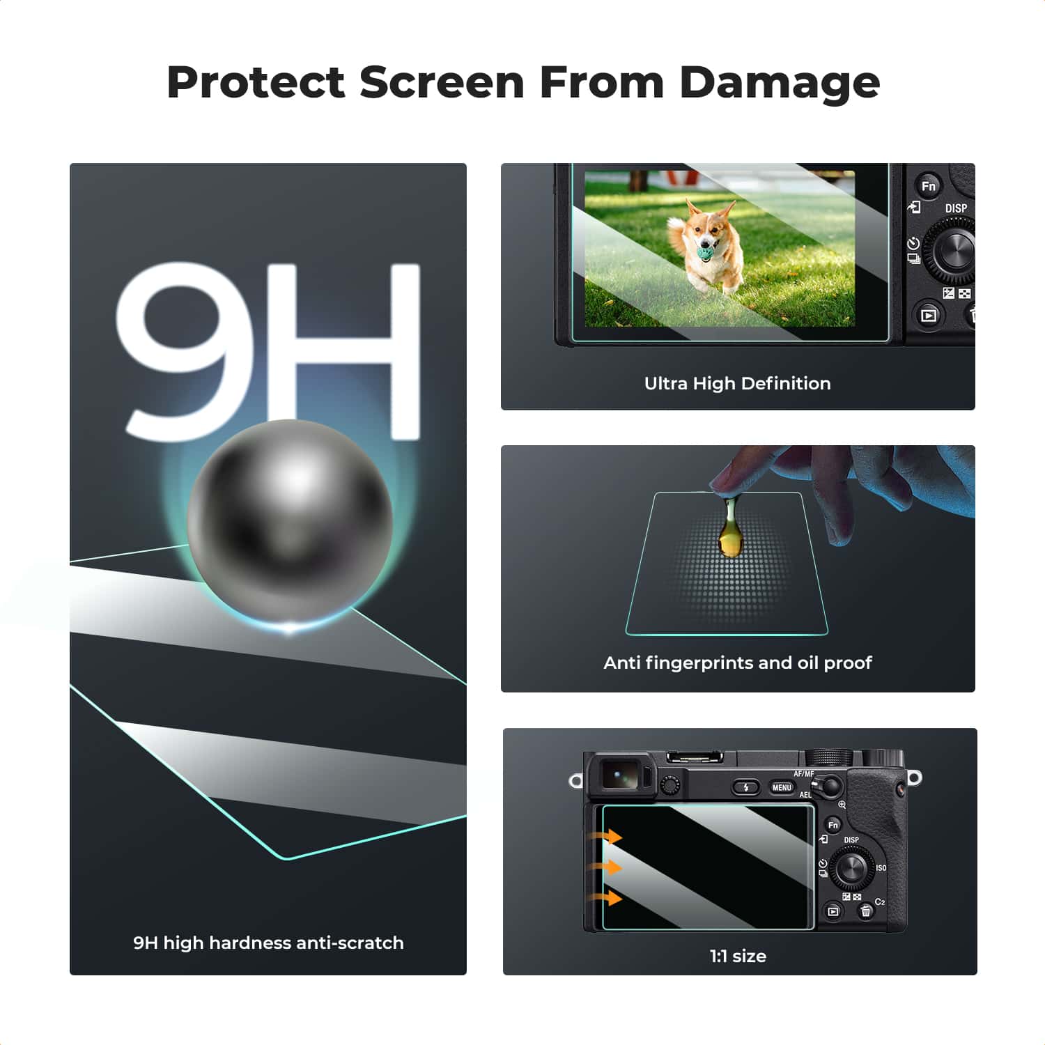 K&F Concept (SKU.2199) Screen Protector for Sony A6600, A6100, A6400, A6300, A6000, A5000, NEX 7, NEX 6, NEX 6L, NEX 5, NEX 3N view 3