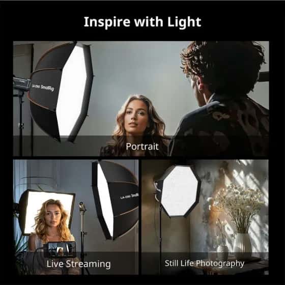 Smallrig (4633) LA-O90 Octagonal Softbox - Fabric Grid, Removeable Diffusers, Wide Compatibility view 9