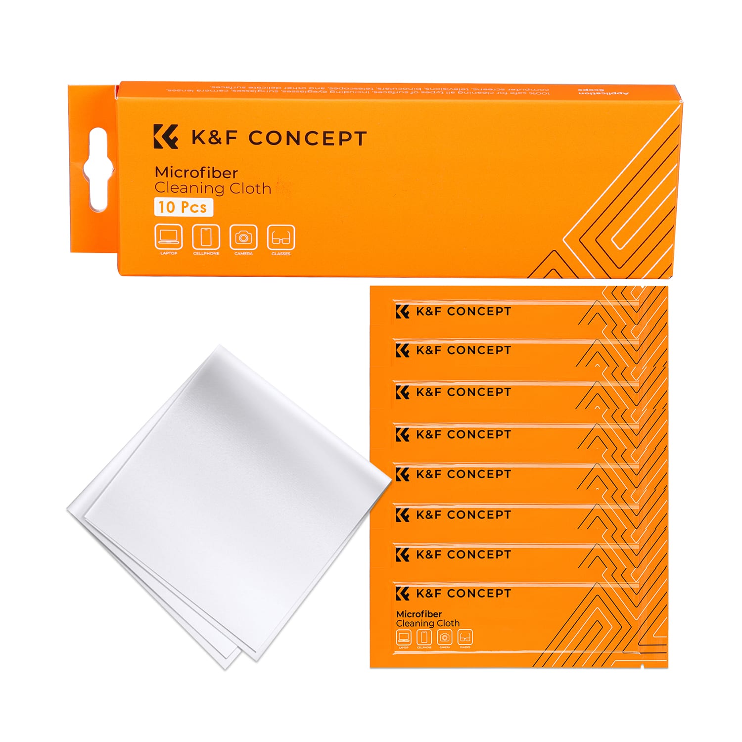 K&F Concept 10 Piece Pack Microfiber Cleaning Cloth Dust-Free White for Glass, Lenses, Phones, Screens 15*15cm 1